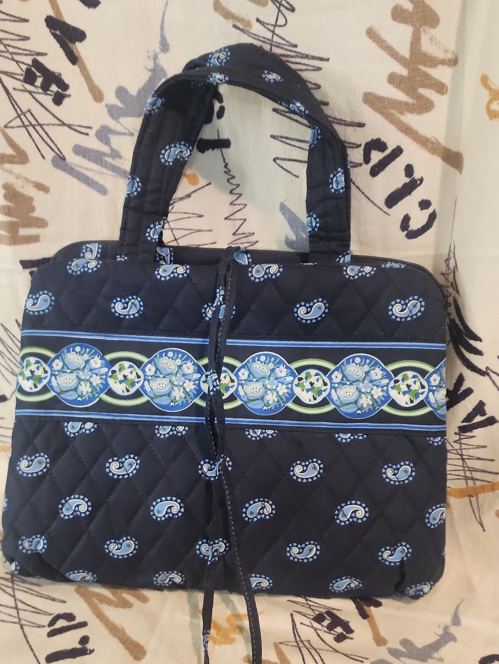 Americana By Sharif Quilted Navy Paisley Cosmetic Case